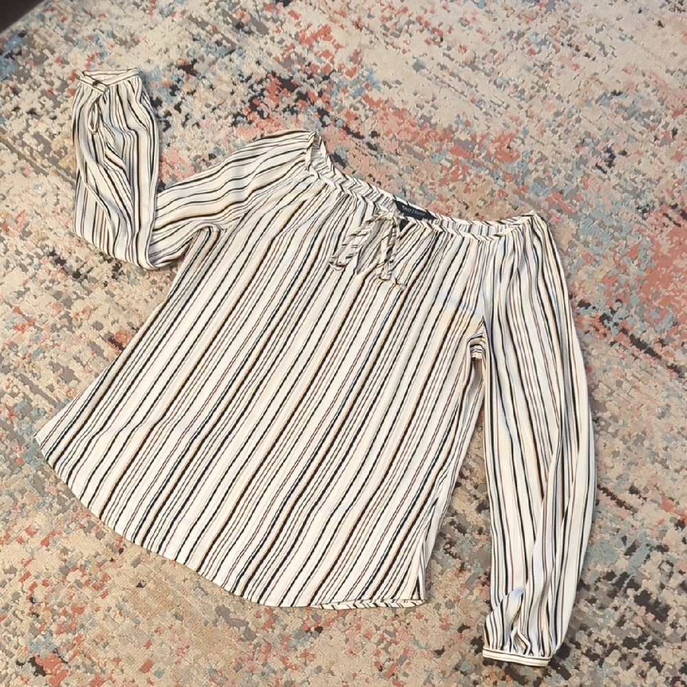 WHBM Striped Women's Long Sleeve Blouse